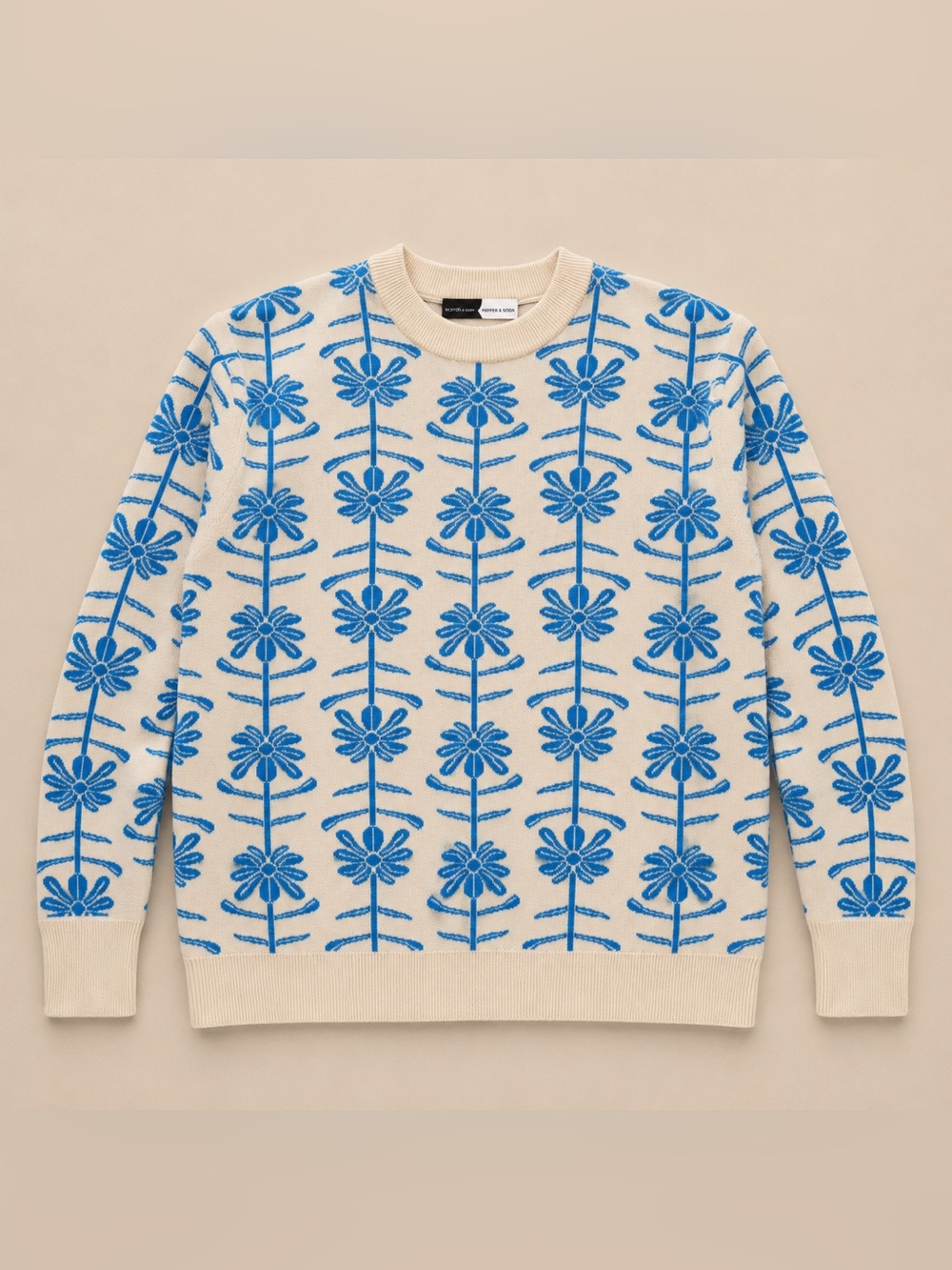 Piper & Scoot Blue Floral Knit Sweater Size Medium